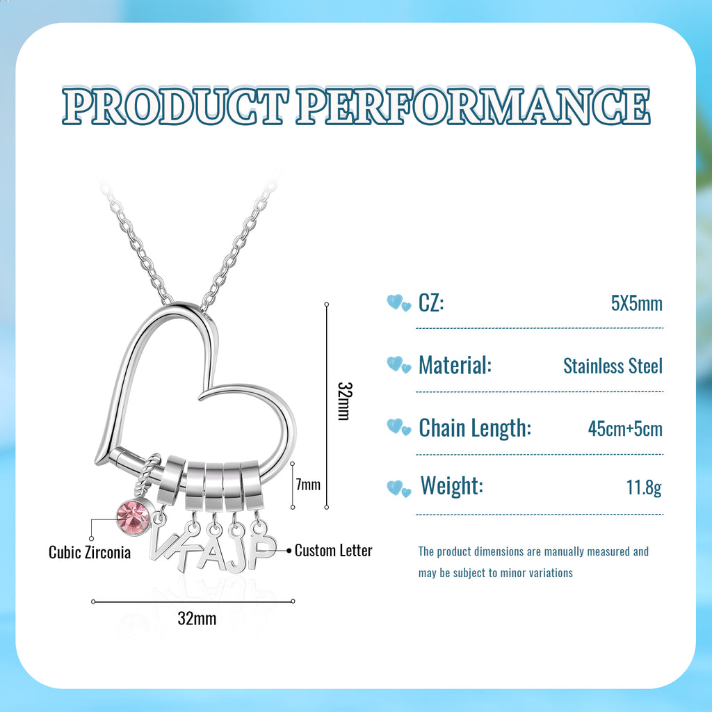 Customized Letter Heart Birthstone Necklace
