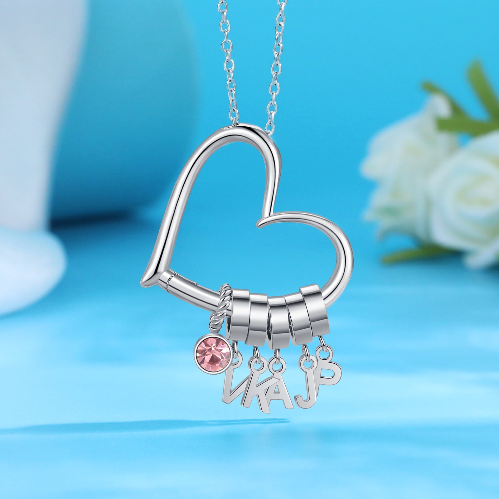 Customized Letter Heart Birthstone Necklace