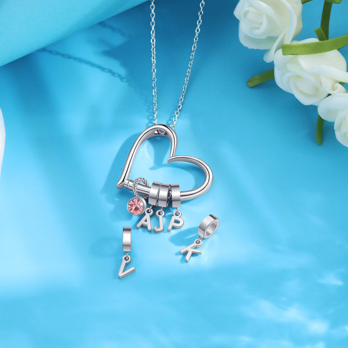 Customized Letter Heart Birthstone Necklace