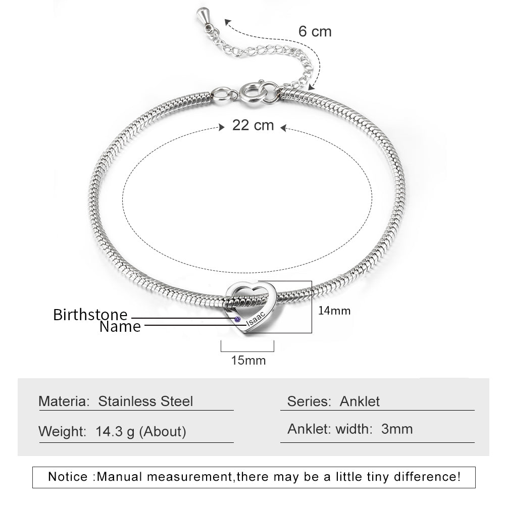 Personalized Birthstone Engraved Name Anklet