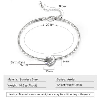 Personalized Birthstone Engraved Name Anklet