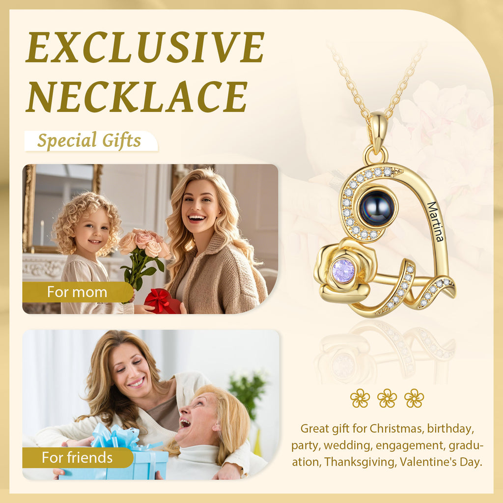 Custom Photo Projection Birthstone Necklace