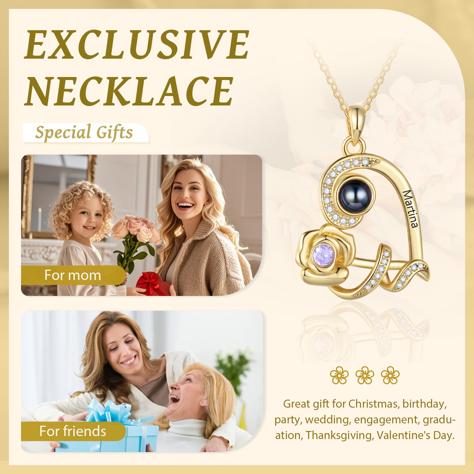 Custom Photo Projection Birthstone Necklace