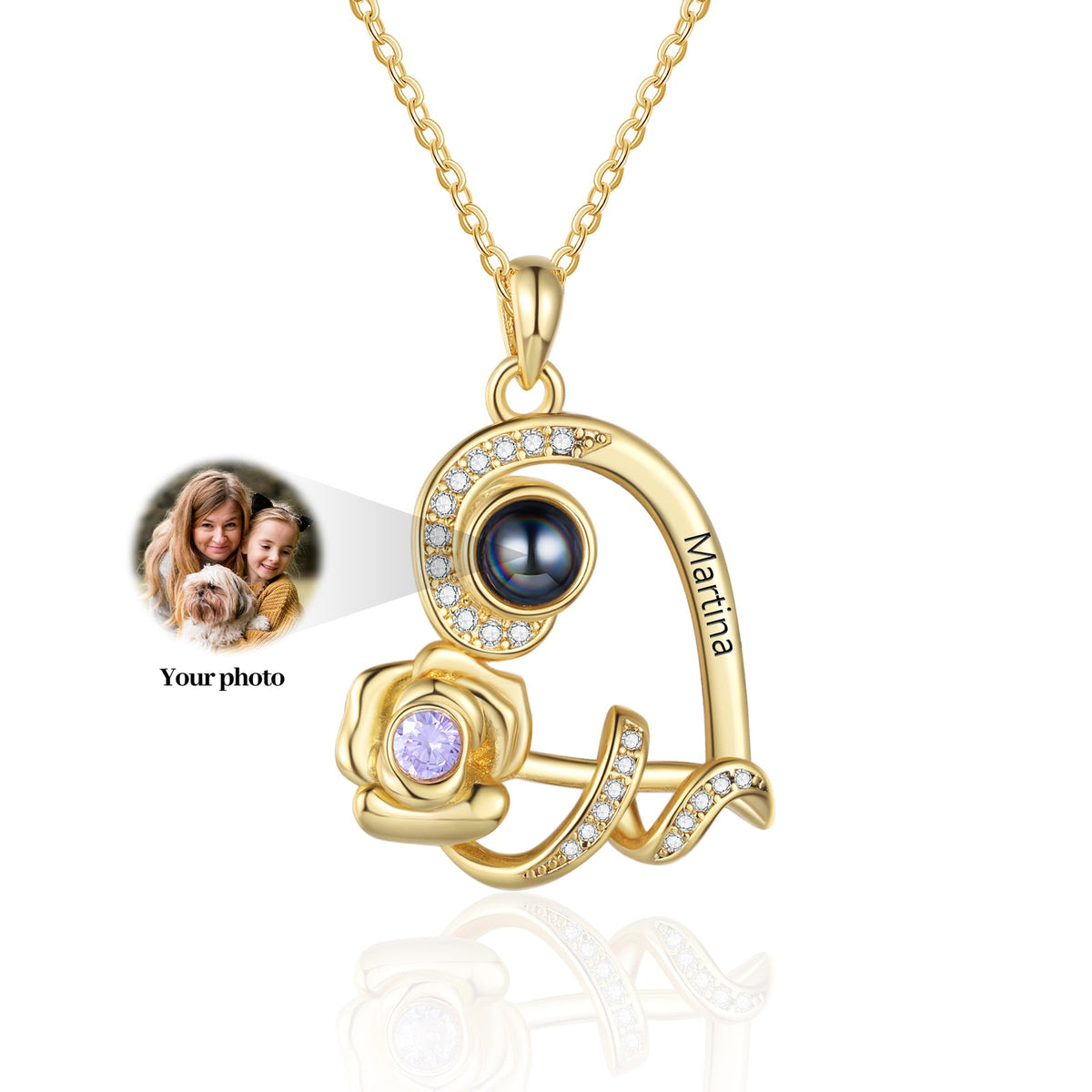 Custom Photo Projection Birthstone Necklace