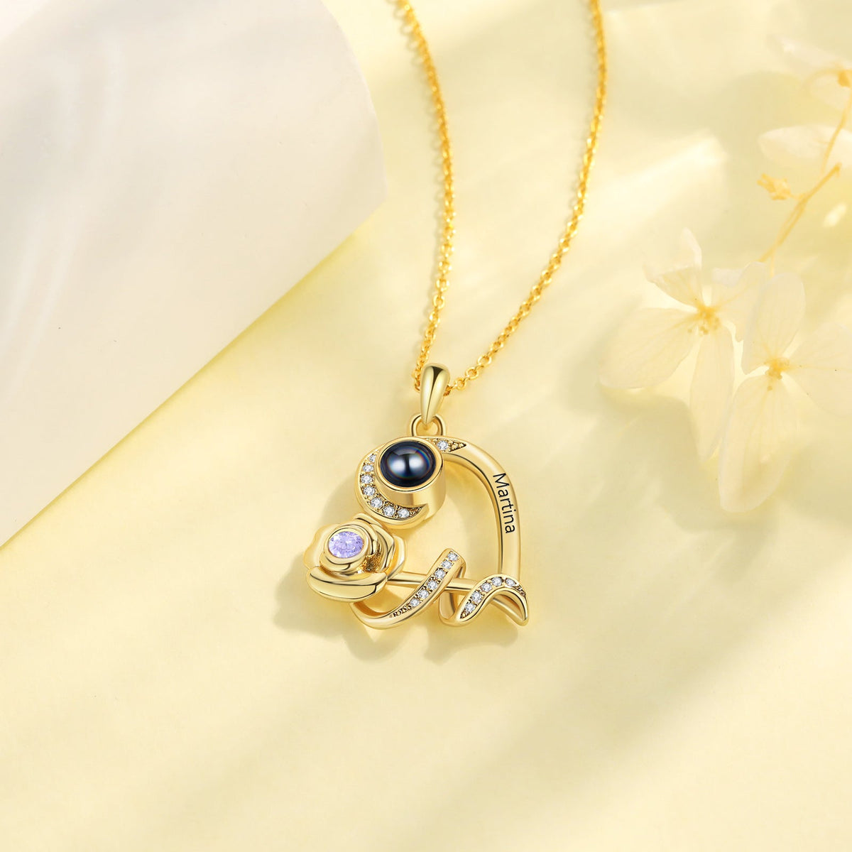 Custom Photo Projection Birthstone Necklace