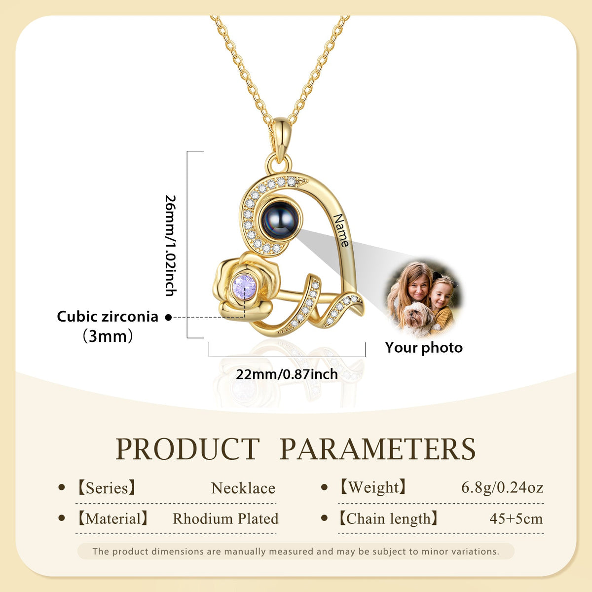 Custom Photo Projection Birthstone Necklace