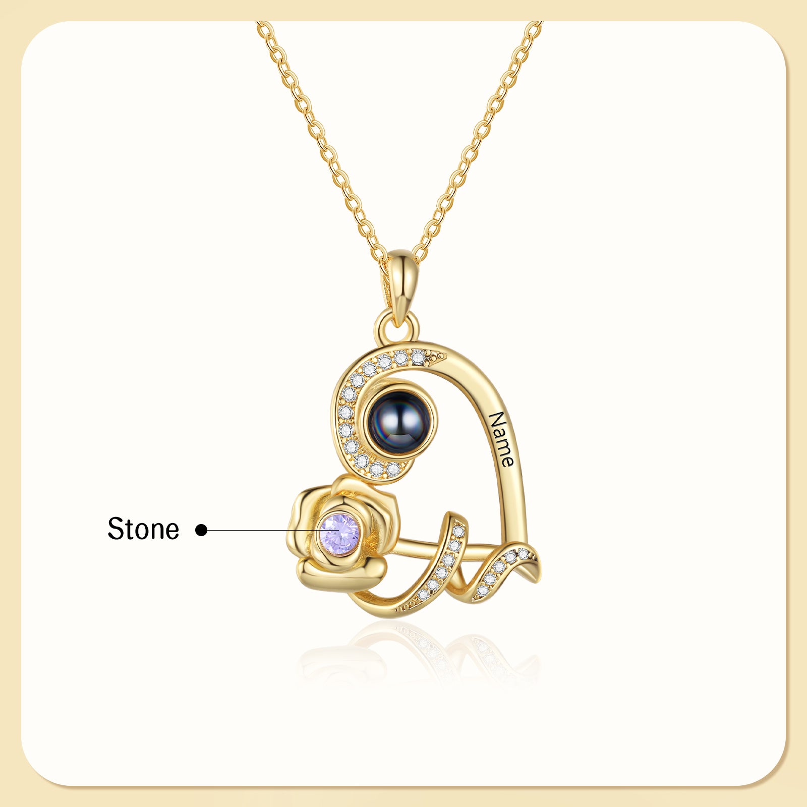 Custom Photo Projection Birthstone Necklace