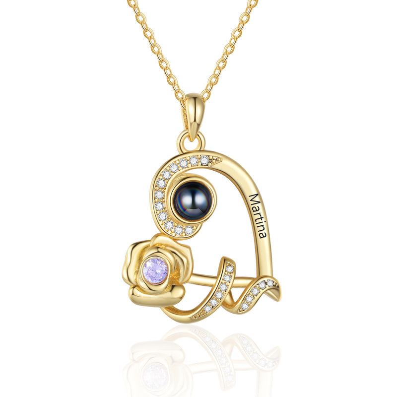 Custom Photo Projection Birthstone Necklace