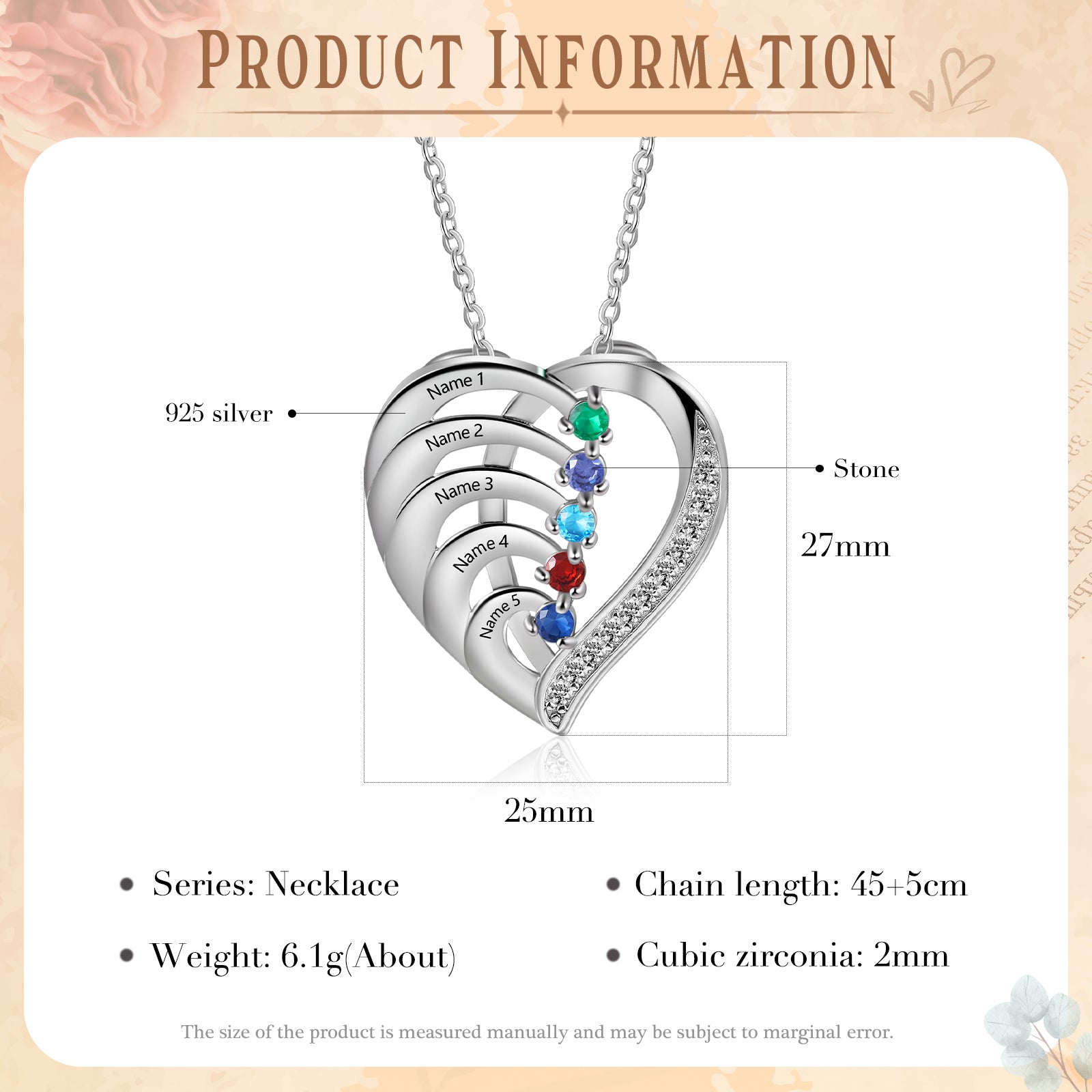 Birthstone Personalized Sterling Silver Necklace