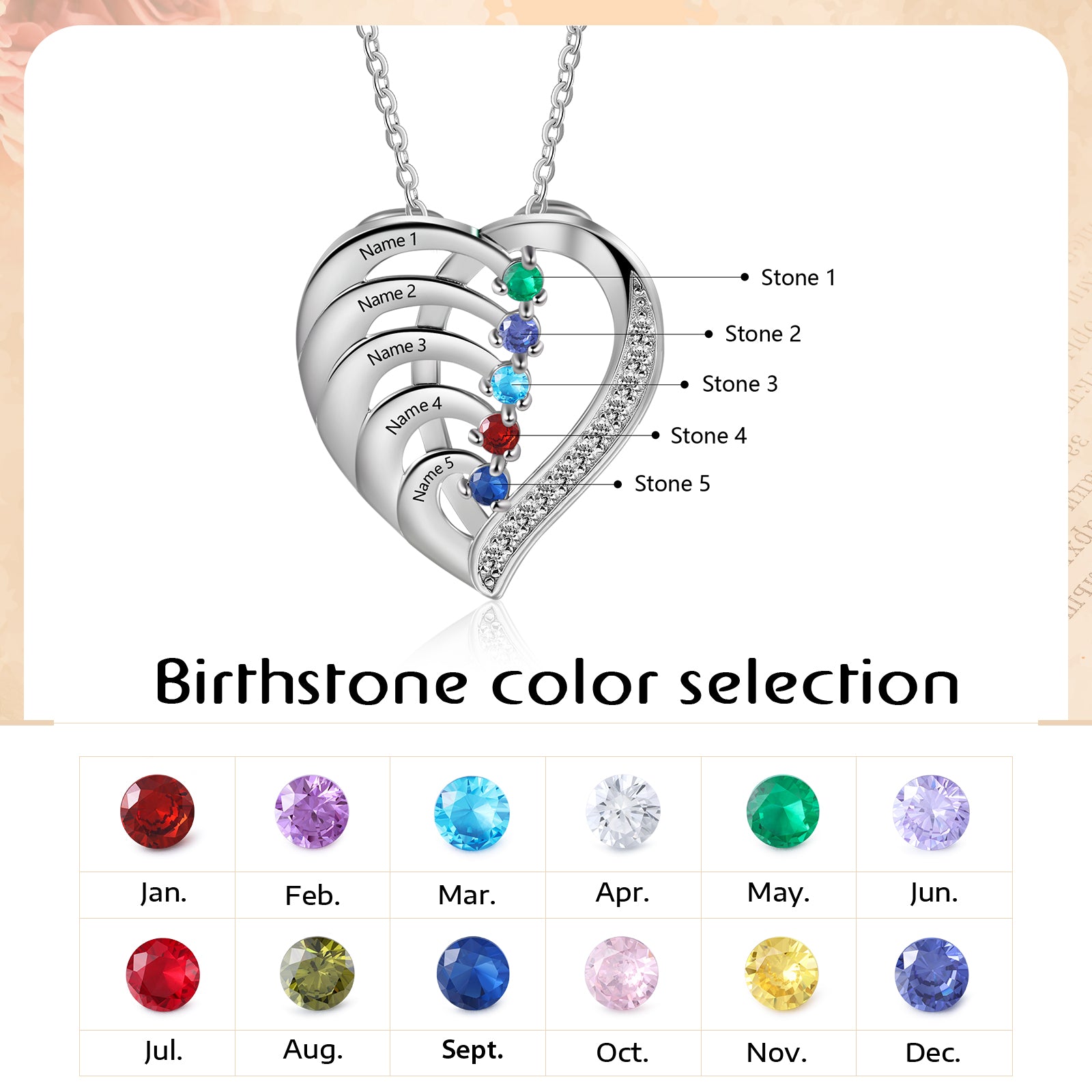 Birthstone Personalized Sterling Silver Necklace