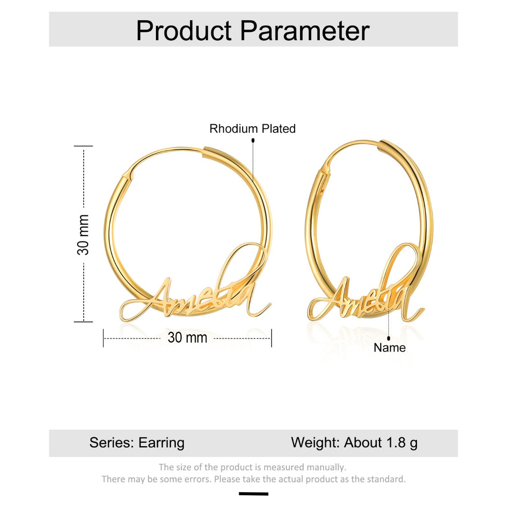 Personalized Rhodium Plated Name Earrings