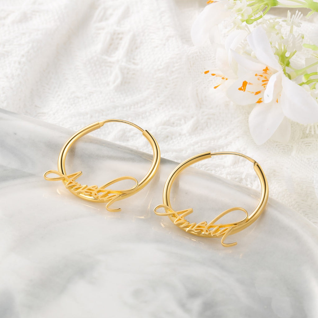 Personalized Rhodium Plated Name Earrings