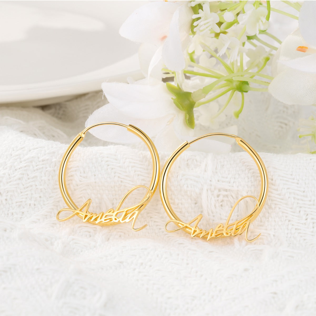 Personalized Rhodium Plated Name Earrings