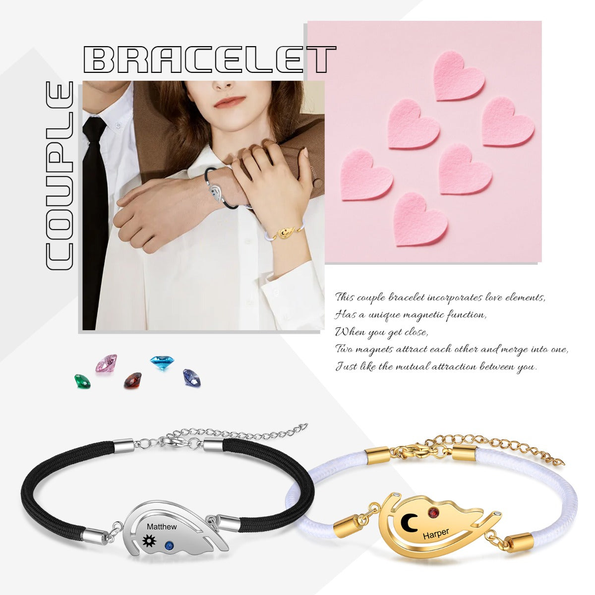 Personalized Heart Shape Couple Bracelet