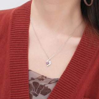 925 Silver Customized Names Two Heart Shape Birthstones Necklace