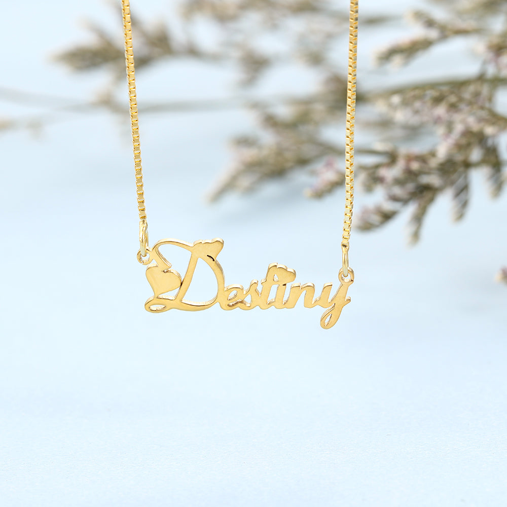 Standard Name Necklace with Box Chain (with 2 Heart)