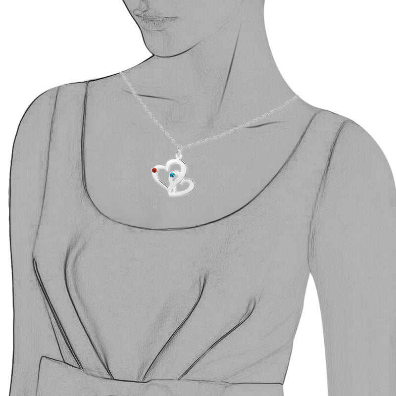 Double Heart Birthstone Name Necklace