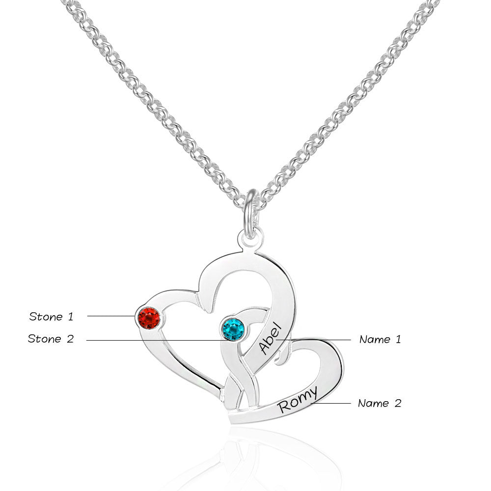 Double Heart Birthstone Name Necklace