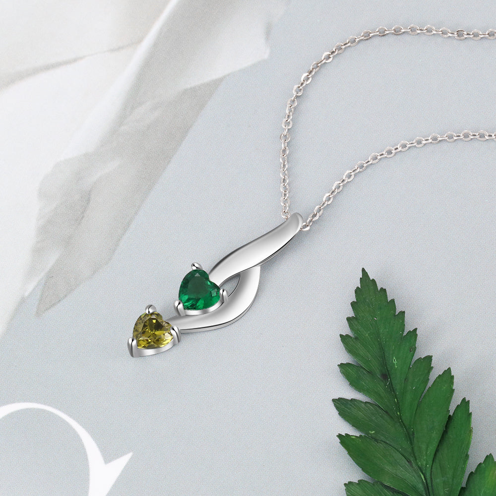 925 Silver Personalized Names Two Heart Shape Birthstones Necklace