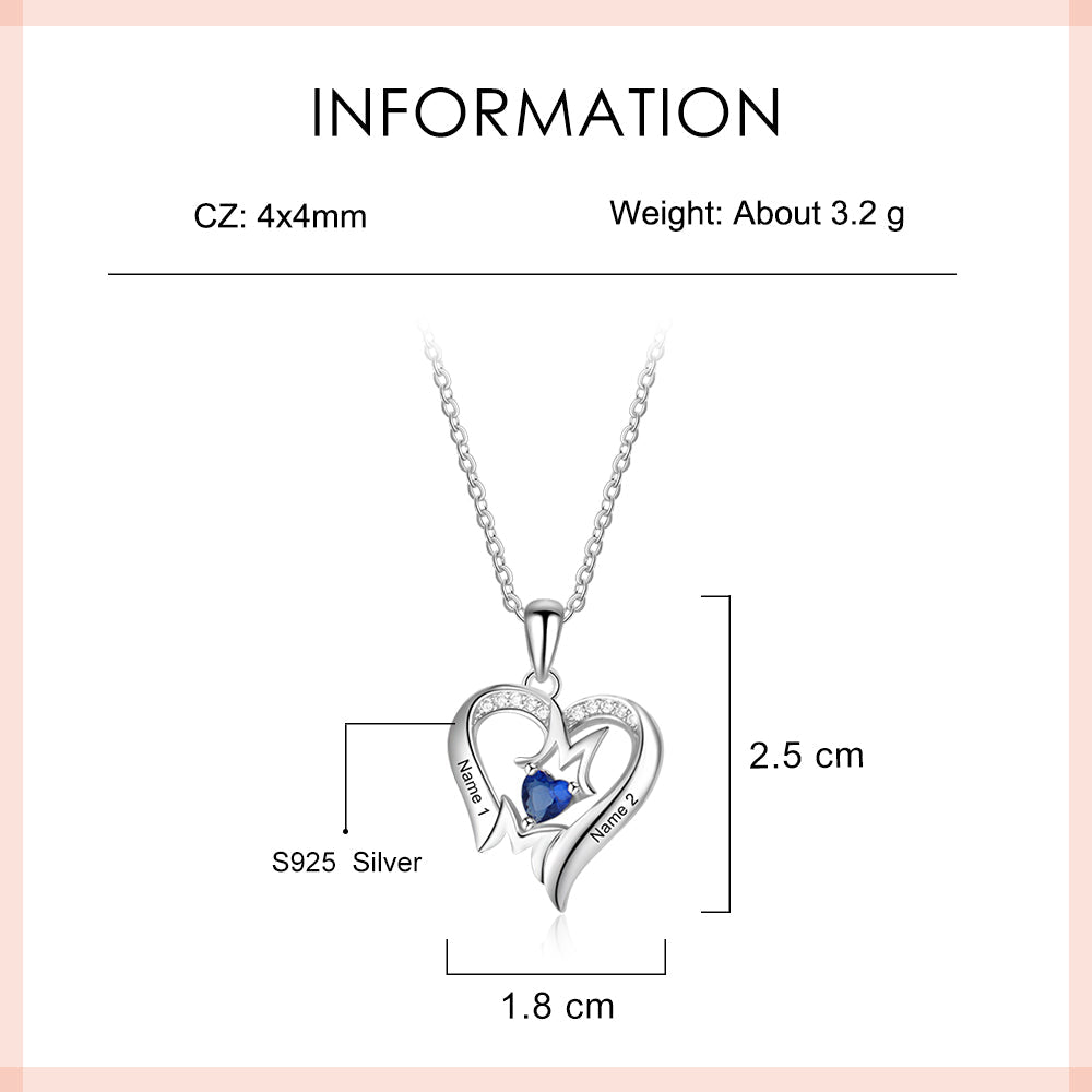 925 Sterling Silver Heart Necklace with Mom