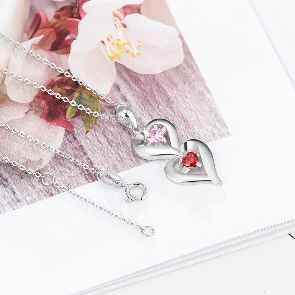 925 Sterling Silver Two Birthstone Necklace