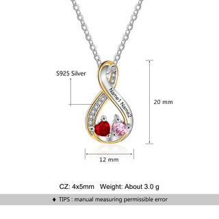 Personalized Names Cubic Zirconia Infinity Shape Pendant Necklace with Heart Shape Birthstones