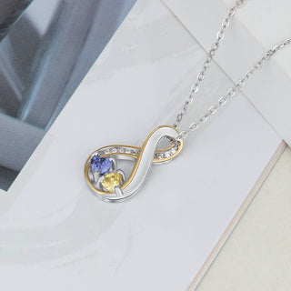 Personalized Names Cubic Zirconia Infinity Shape Pendant Necklace with Heart Shape Birthstones