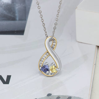 Personalized Names Cubic Zirconia Infinity Shape Pendant Necklace with Heart Shape Birthstones