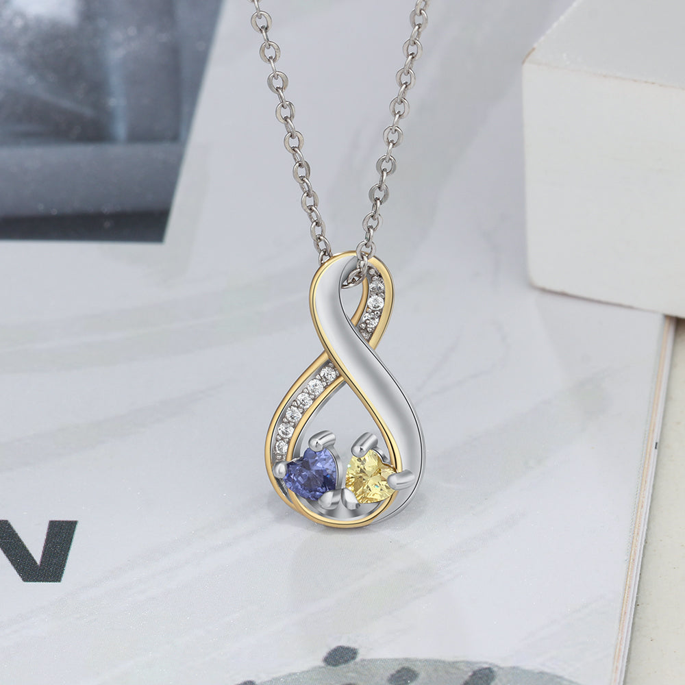 Personalized Names Cubic Zirconia Infinity Shape Pendant Necklace with Heart Shape Birthstones