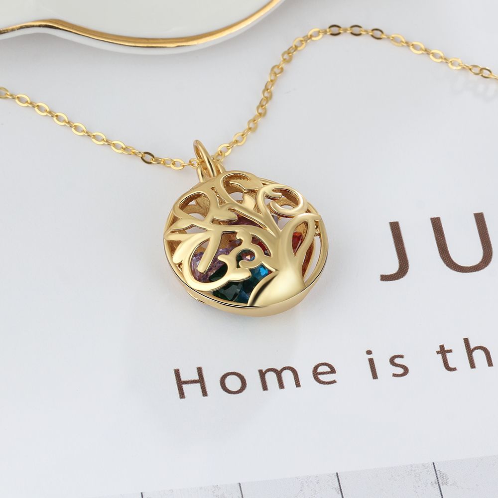 925 Sterling Silver Birthstones Hollow Cage Pendant Necklace
