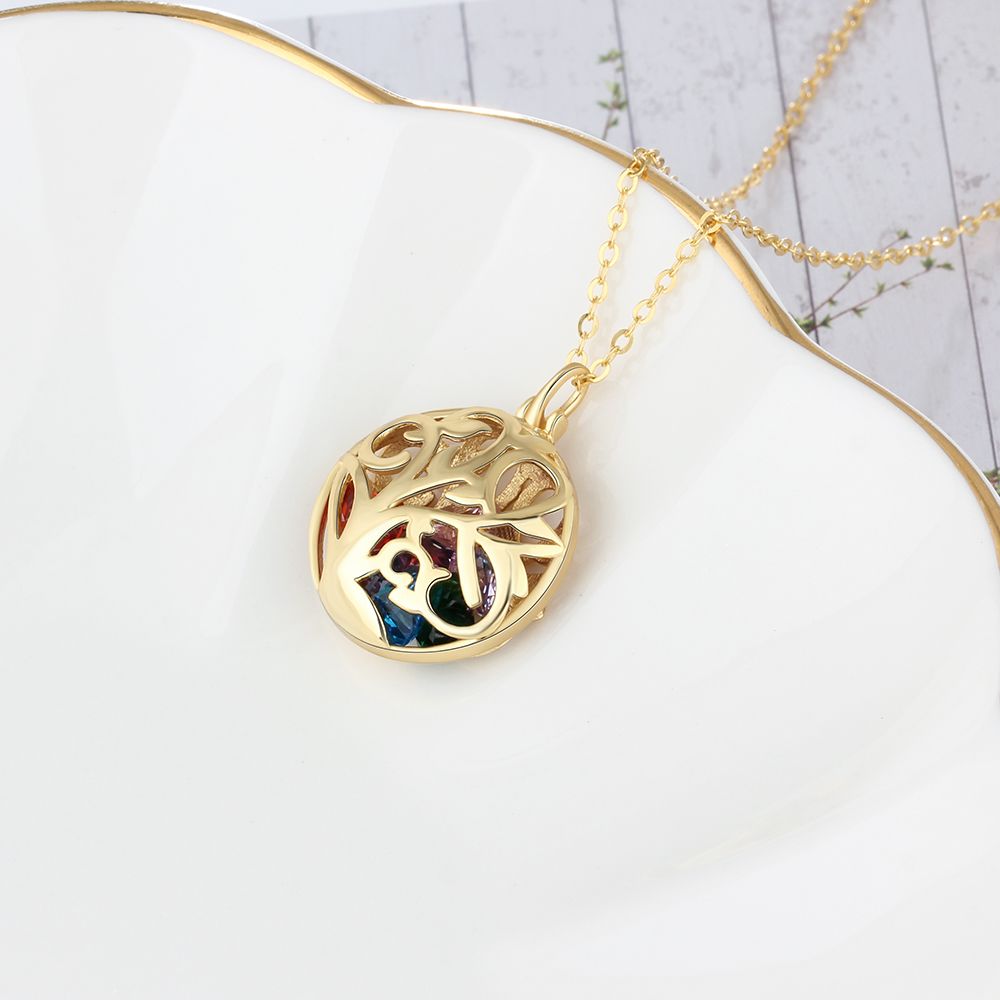 925 Sterling Silver Birthstones Hollow Cage Pendant Necklace