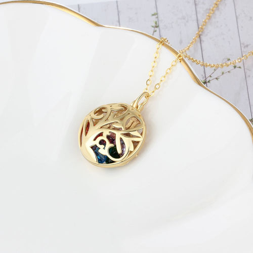 925 Sterling Silver Birthstones Hollow Cage Pendant Necklace