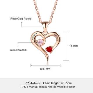 925 Silver Jewelry Two Birthstones Heart Name Necklace