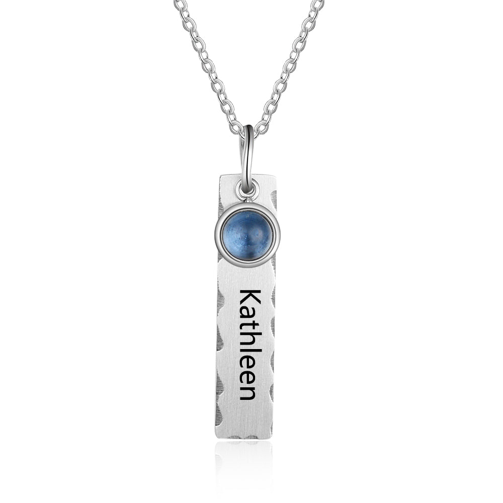 Birthstone & Engraved Stainless Steel Necklace