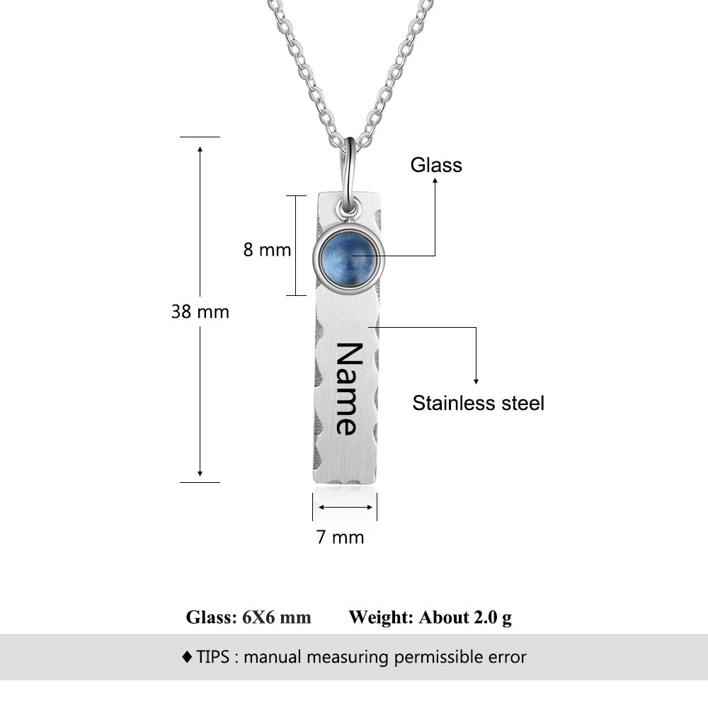 Birthstone & Engraved Stainless Steel Necklace