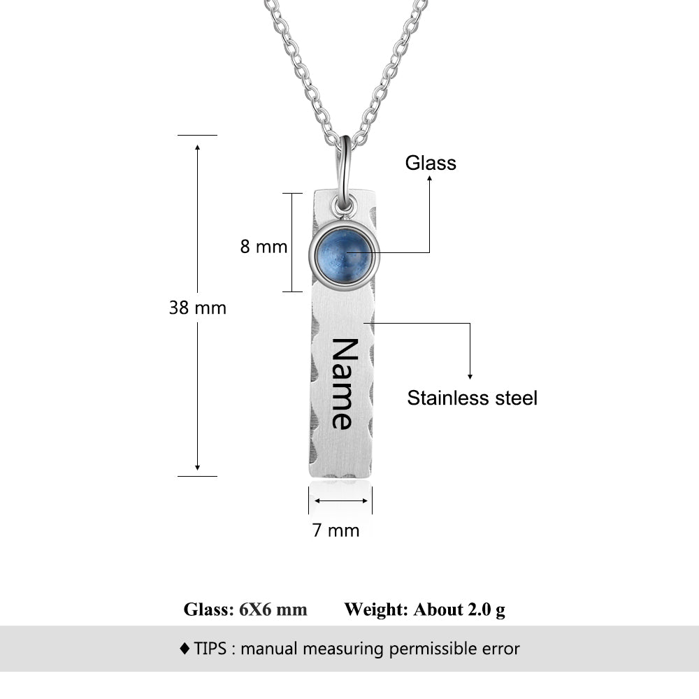 Birthstone & Engraved Stainless Steel Necklace