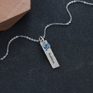 Birthstone & Engraved Stainless Steel Necklace