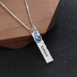 Birthstone & Engraved Stainless Steel Necklace