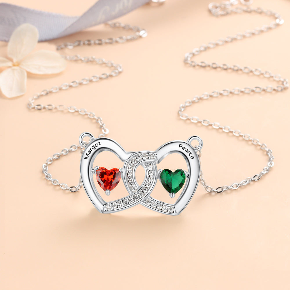 S925 Heart Shape Birthstones Heart Pendant Necklace with Engraving Name