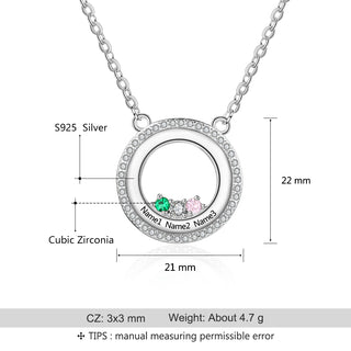 S925 Personalized Names Circle Pendant Necklace with Birthstones