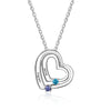 925 Sterling Silver Personalized Name Double Heart Birthstones Pendant Necklace