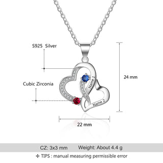 Personalized Double Heart Birthstones Pendant Necklace