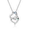 S925 Engraved Names Birthstones Double Heart Pedant Necklace