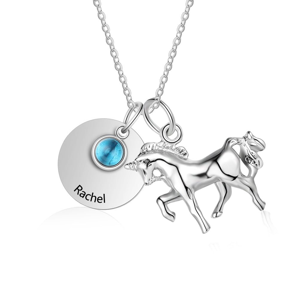 Customized Horse Shape Pendant Birthstone Necklace