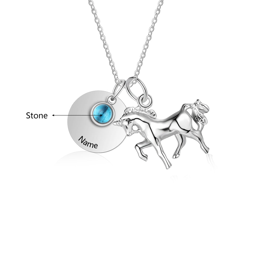 Customized Horse Shape Pendant Birthstone Necklace