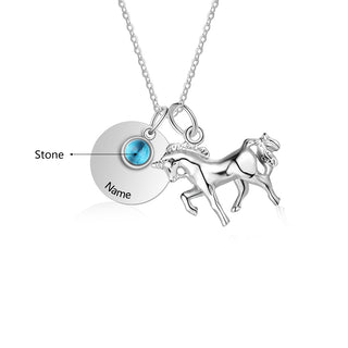 Customized Horse Shape Pendant Birthstone Necklace