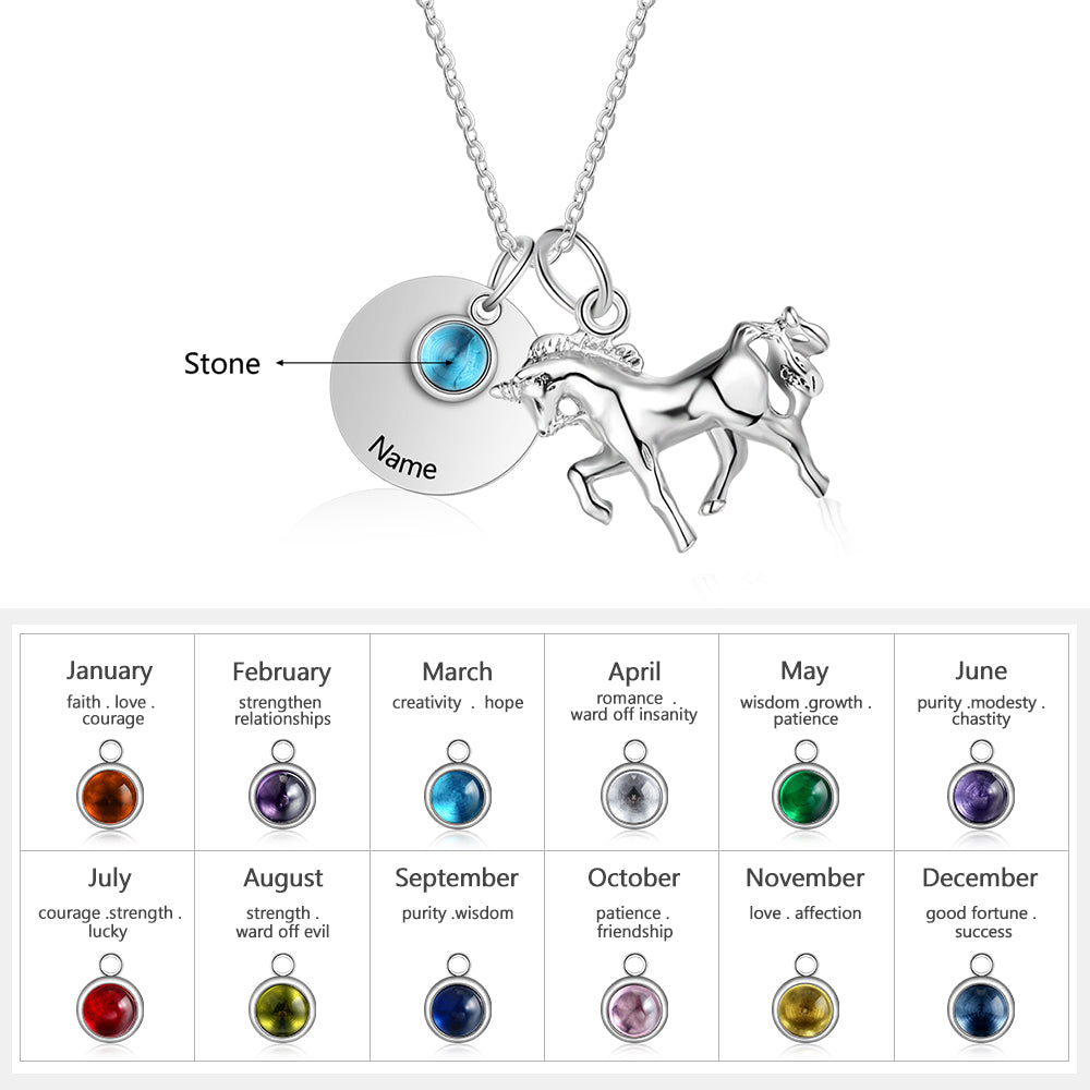 Customized Horse Shape Pendant Birthstone Necklace