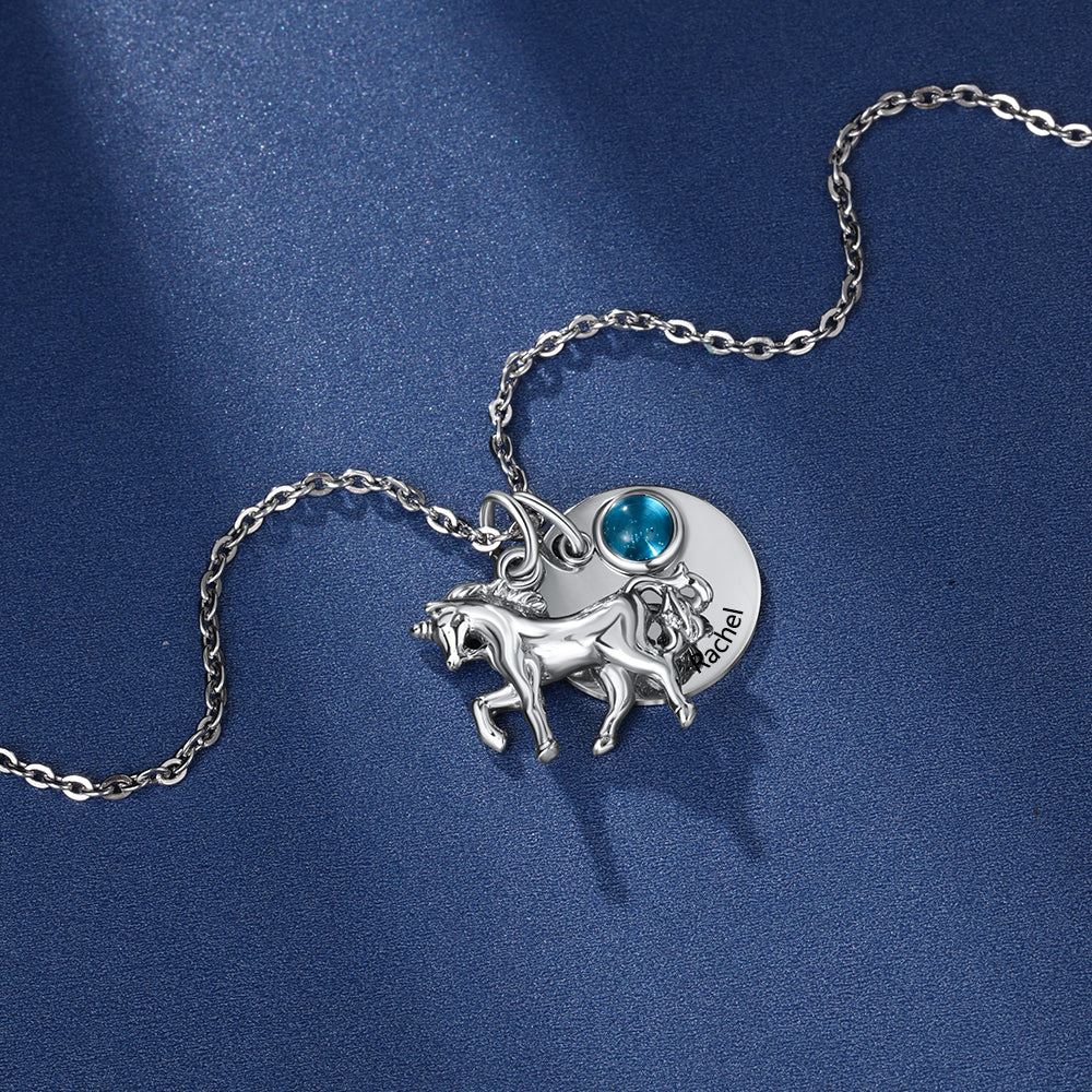 Customized Horse Shape Pendant Birthstone Necklace