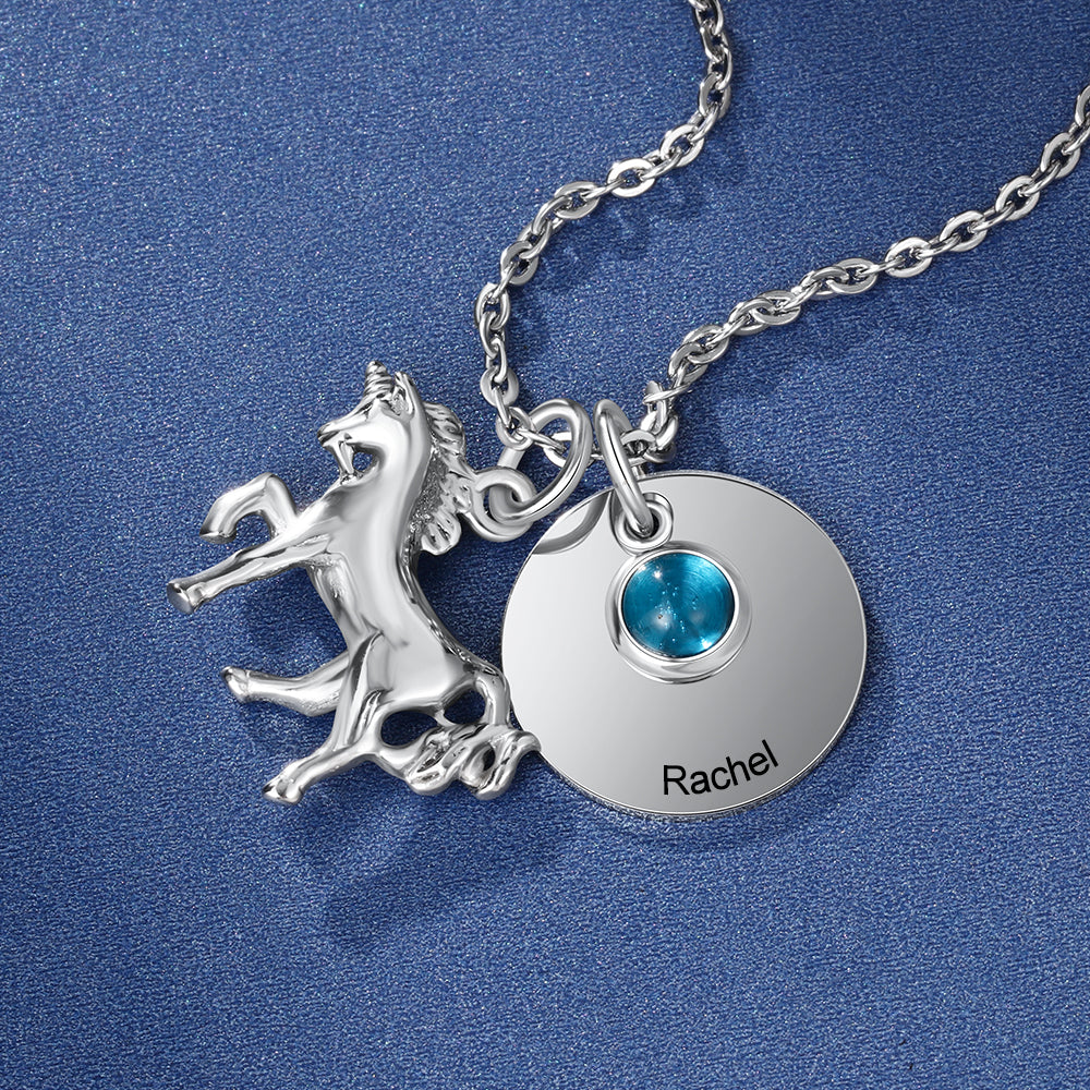 Customized Horse Shape Pendant Birthstone Necklace