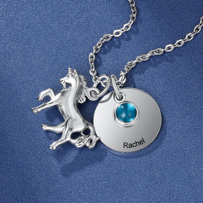 Customized Horse Shape Pendant Birthstone Necklace